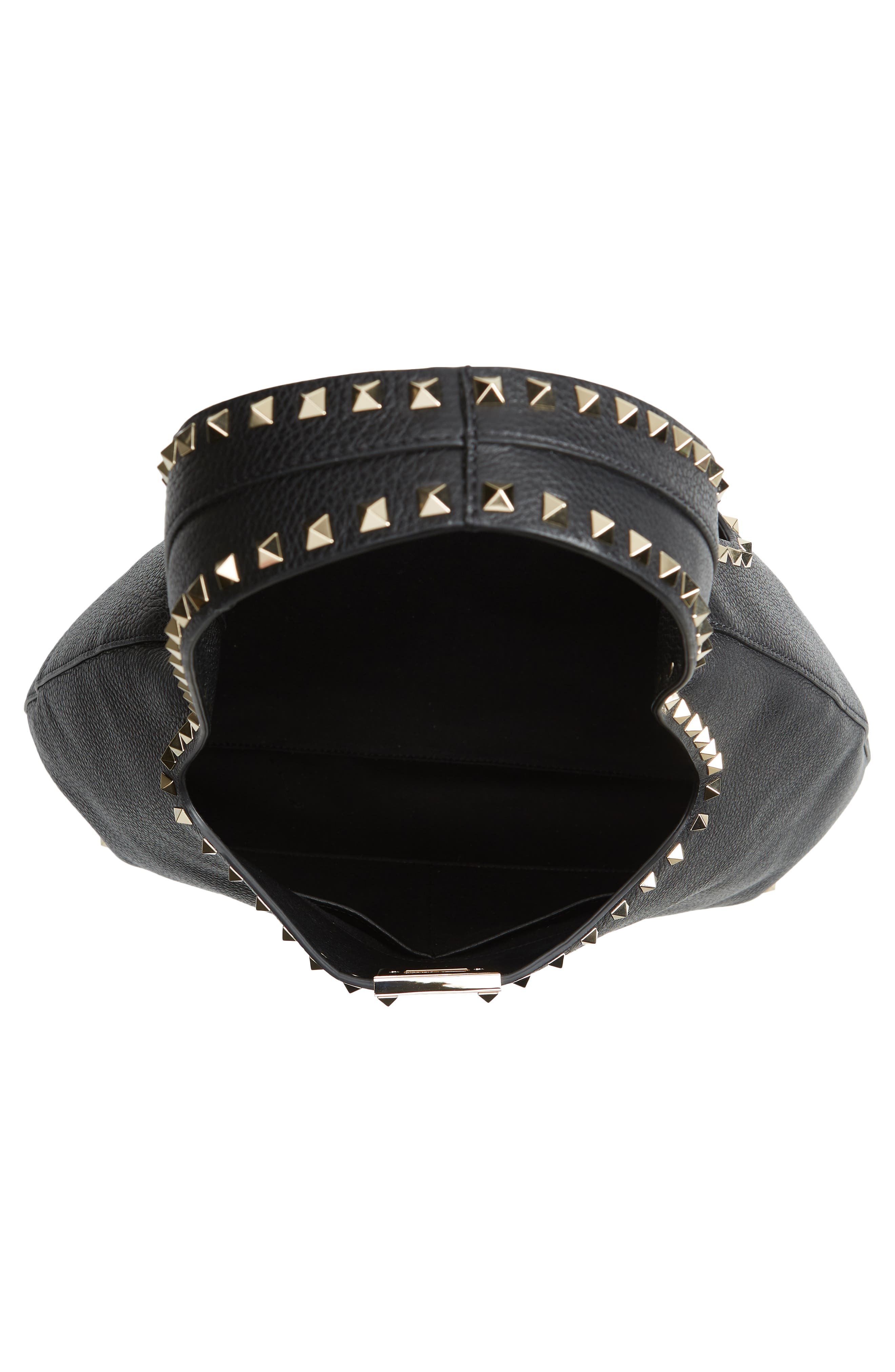 Valentino Garavani Rockstud Leather Hobo Bag, Alternate, color, 