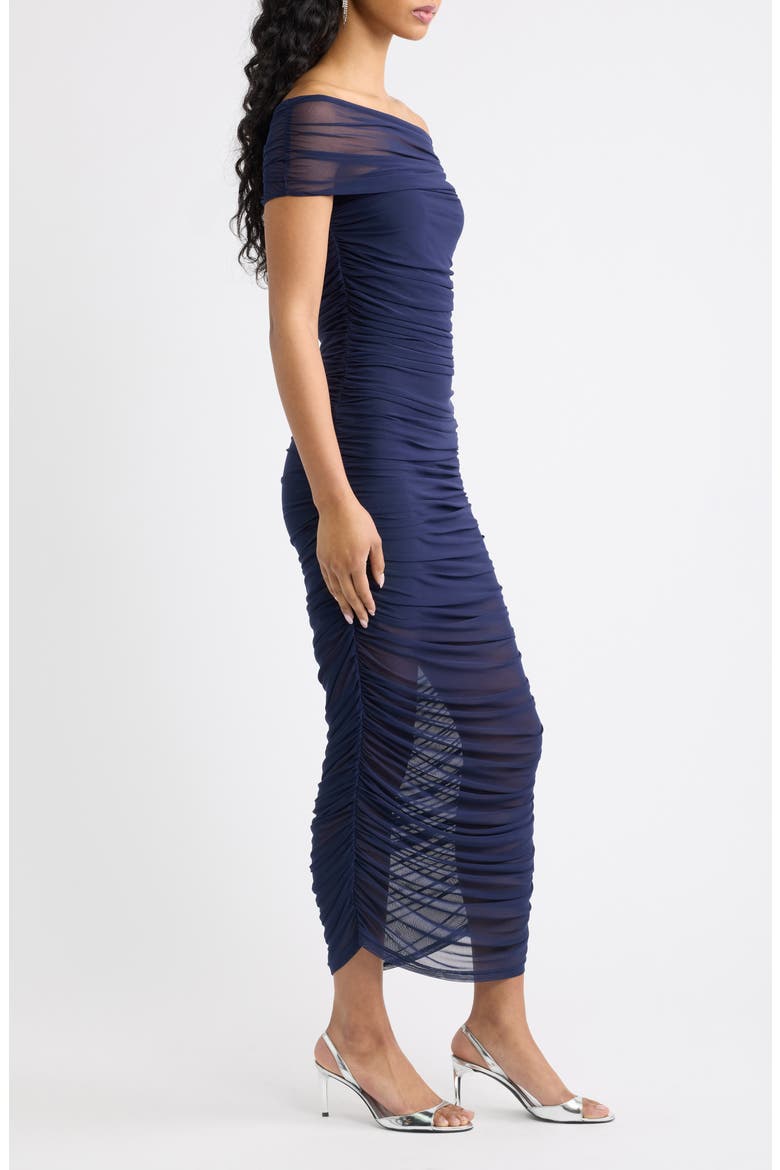 Claudia Off the Shoulder Midi Dress, Alternate, color, NAVY
