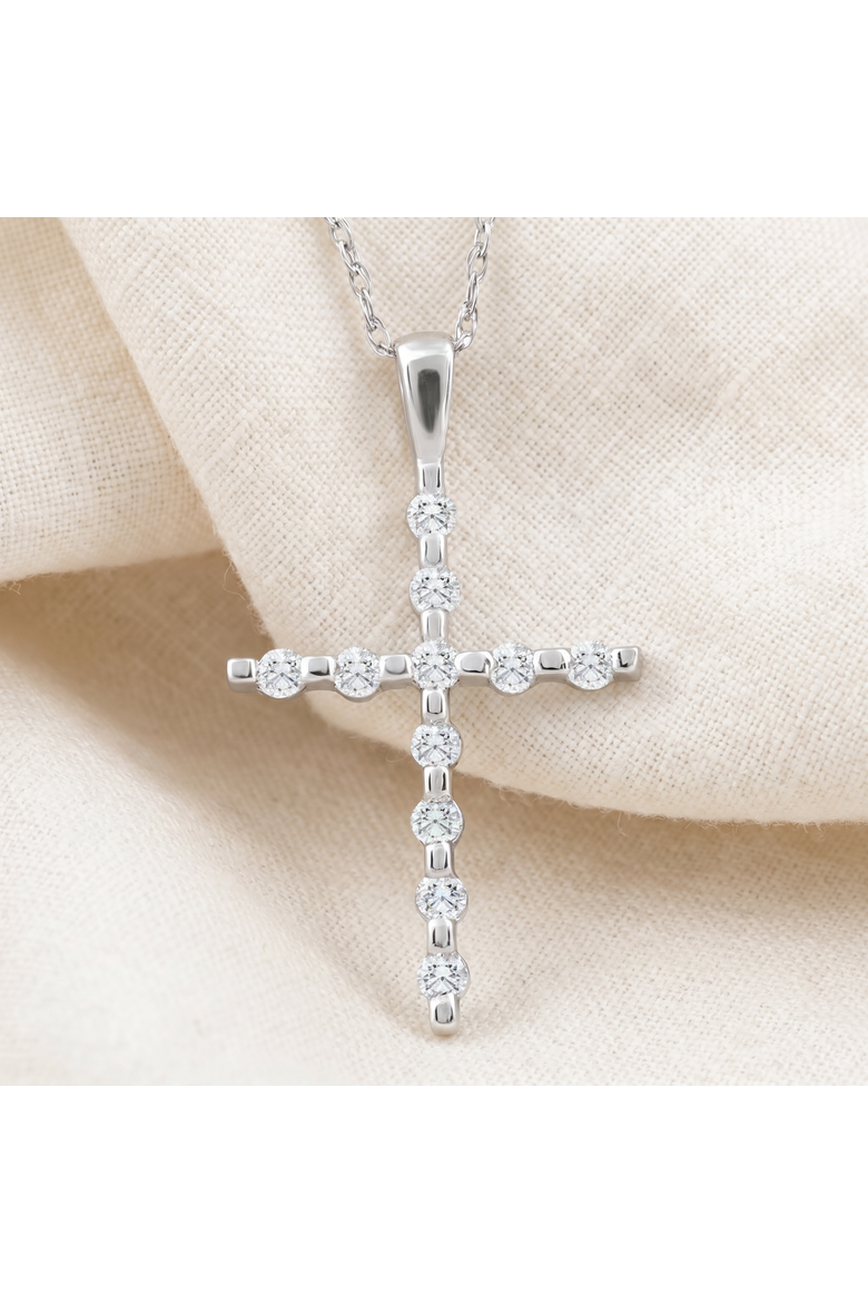 1/5Ct Diamond Cross Pendant 10k Gold 18" 10k Gold Necklace, Alternate, color, 10k White Gold