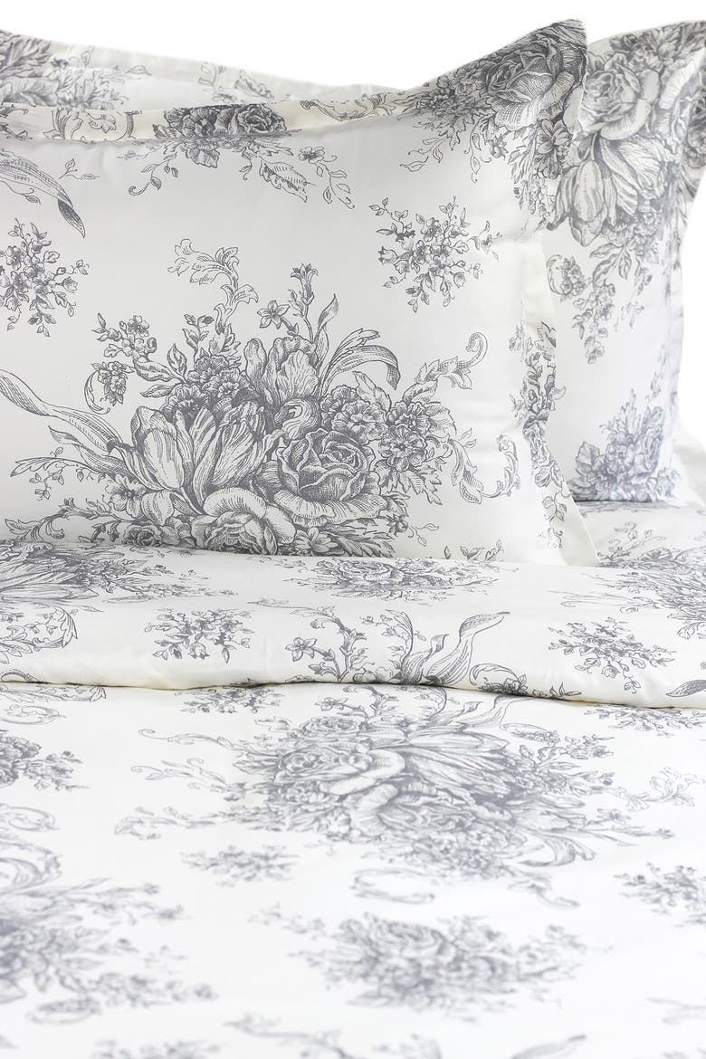 400 Thread Count Cotton Toile Duvet Set, Alternate, color, GREY