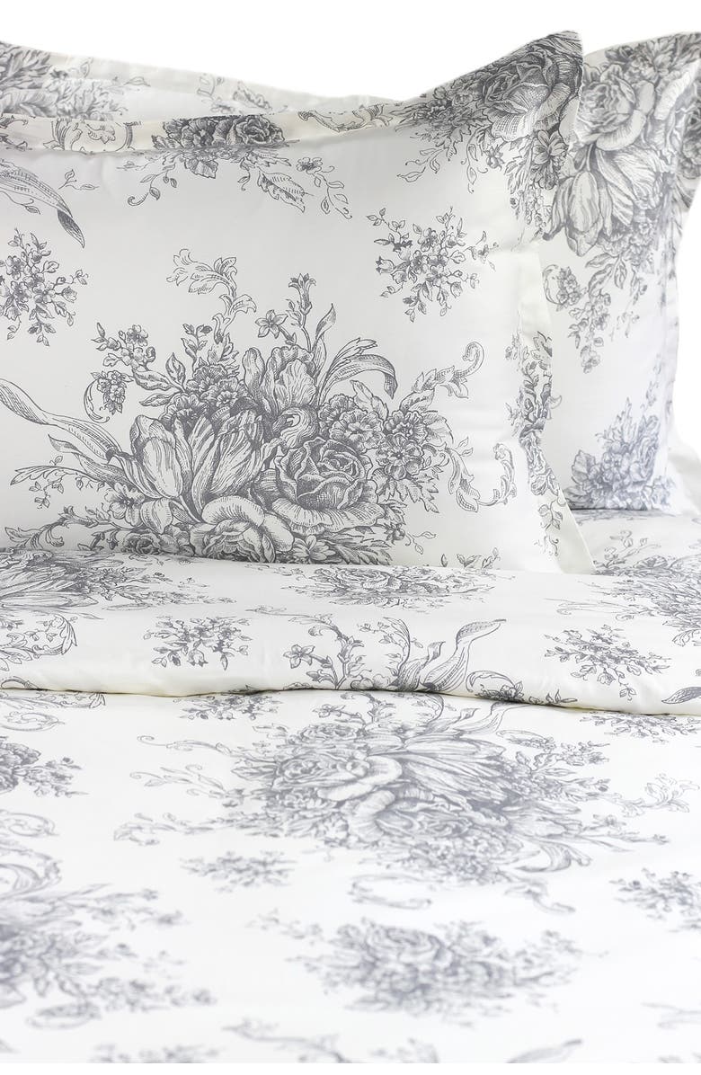 MELANGE HOME 400 Thread Count Cotton Toile Duvet Set, Alternate, color, Grey