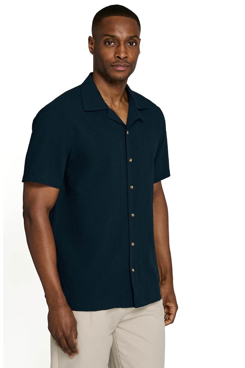 Solid Myrtle Short Sleeve Seersucker Camp Shirt, Alternate, color, NAVY