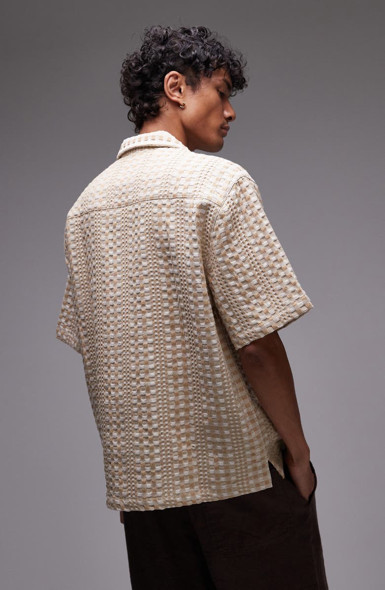 Topman Basket Weave Textured Cotton Camp Shirt, Alternate, color, Pink