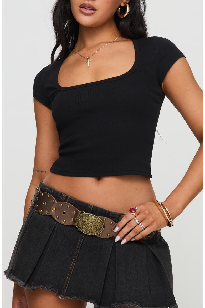 Baseline Square Neck Rib Crop Top, Main, color, BLACK