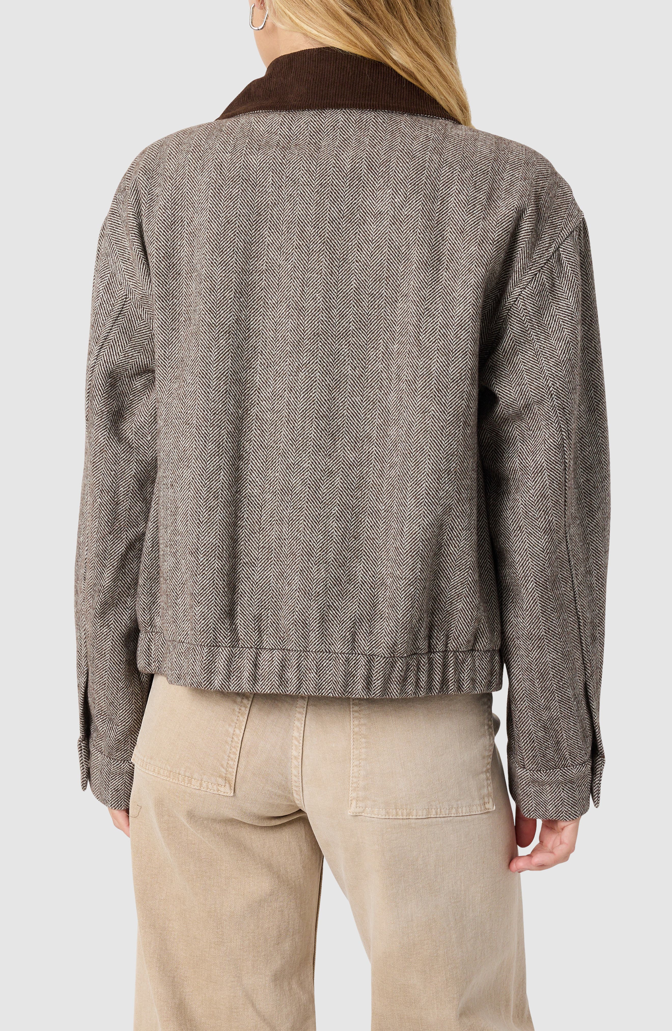 Contrast Collar Herringbone Bomber Jacket - image 2