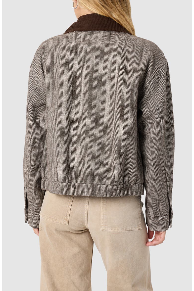 Contrast Collar Herringbone Bomber Jacket, Alternate, color, DARK BROWN