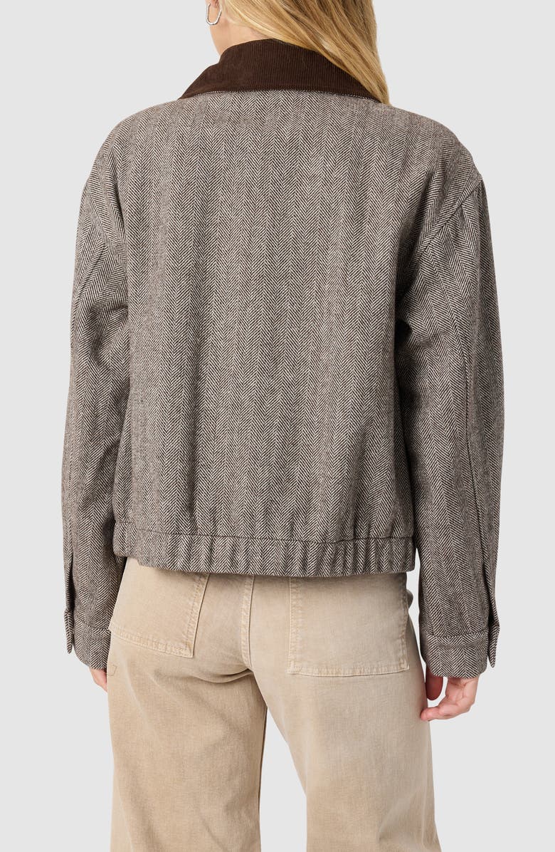 All in Favor Contrast Collar Herringbone Bomber Jacket, Alternate, color, Dark Brown