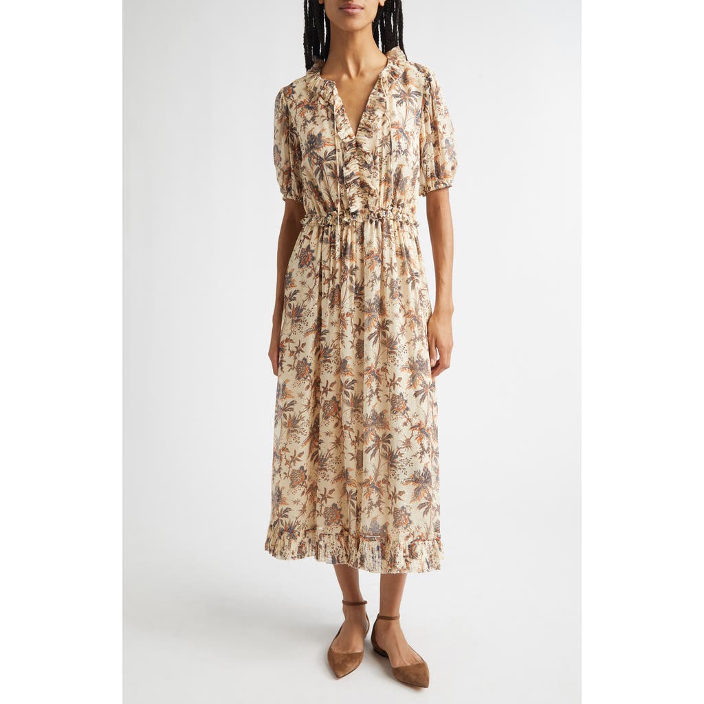 Ulla Johnson Rosamude Floral Puff Sleeve Midi Dress In Multi