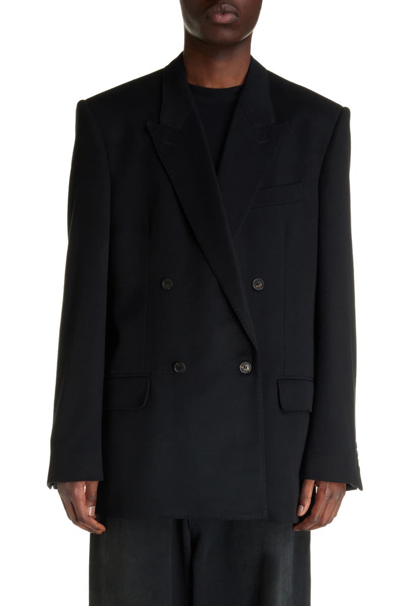 Balenciaga Regular Fit Double Breasted Wool Blazer, Main, color, Black