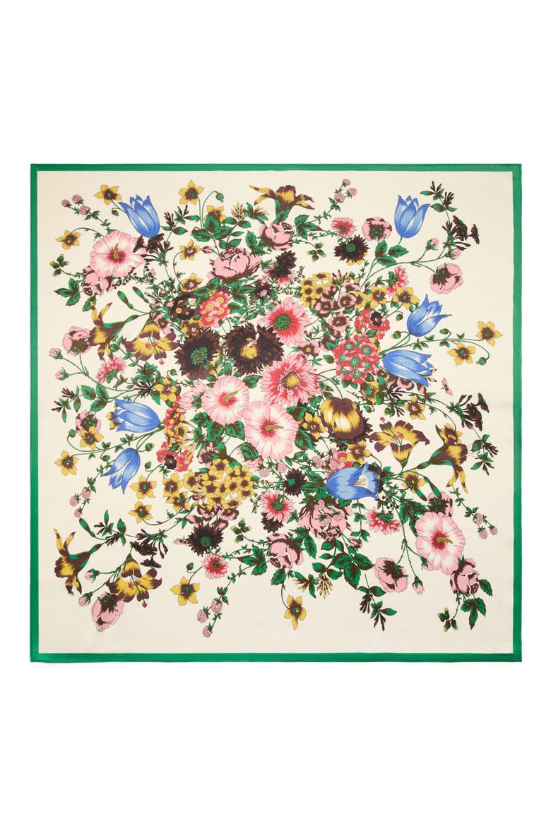 Floral Print Scarf, Alternate, color, GREEN