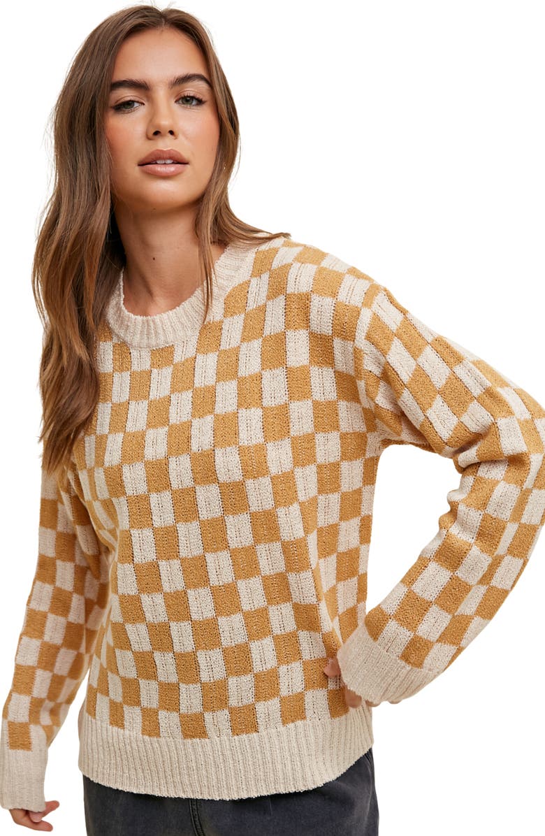 WISHLIST Check Sweater, Alternate, color, Cream/ Camel