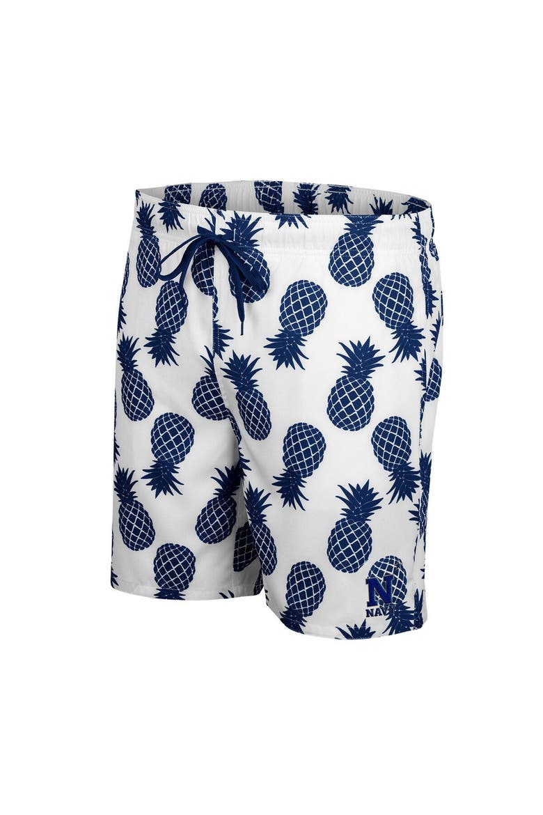 Men's Colosseum White Navy Midshipmen Pineapples Swim Shorts, Alternate, color, White