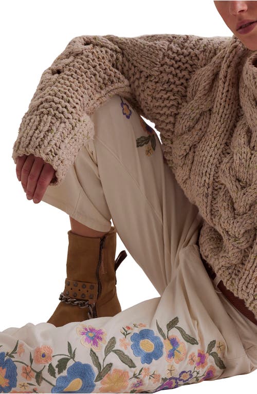 Free People Willow Floral Embrodiered Straight Leg Jeans In Ecru