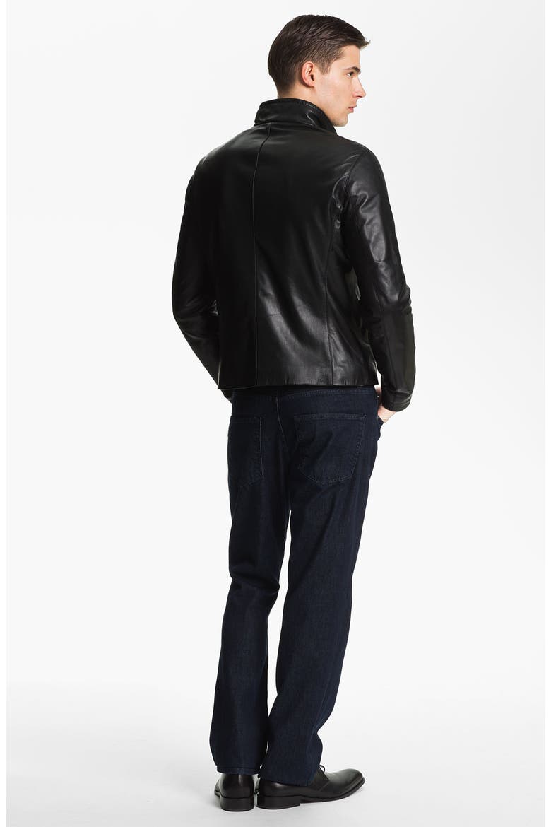 Armani Collezioni Blouson Leather Jacket, Alternate, color, SOLID BLACK
