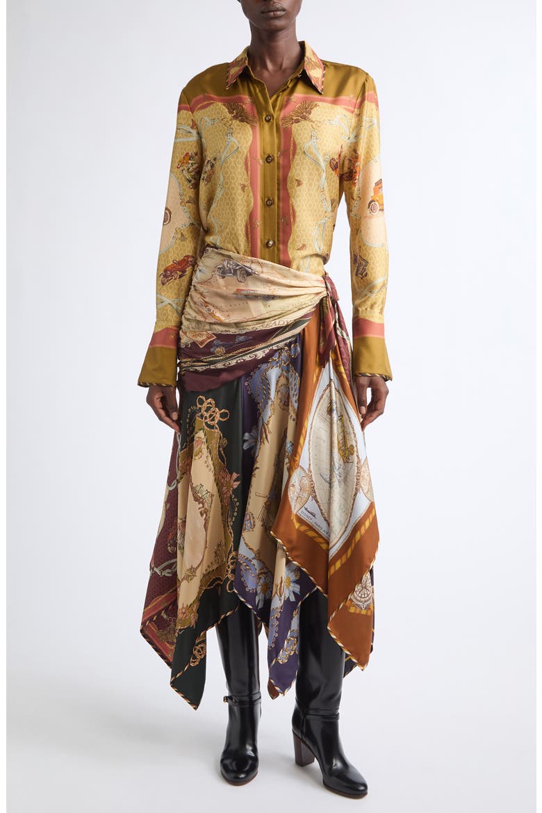 Valiant Scarf Print Silk Twill Button-Up Shirt, Alternate, color, MOSS SCARF