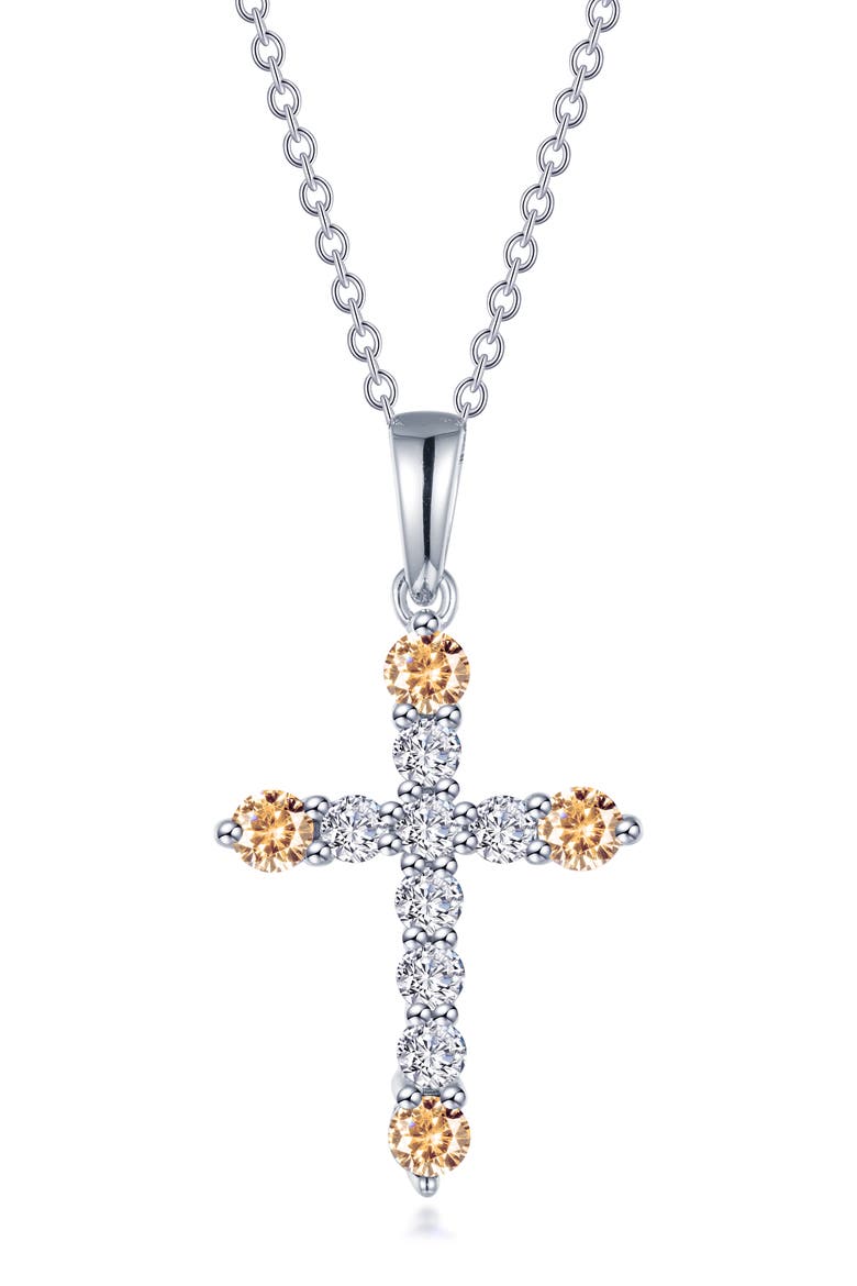 Simulated Semiprecious Birthstone Cross Necklace, Main, color, YELLOW TOPAZ