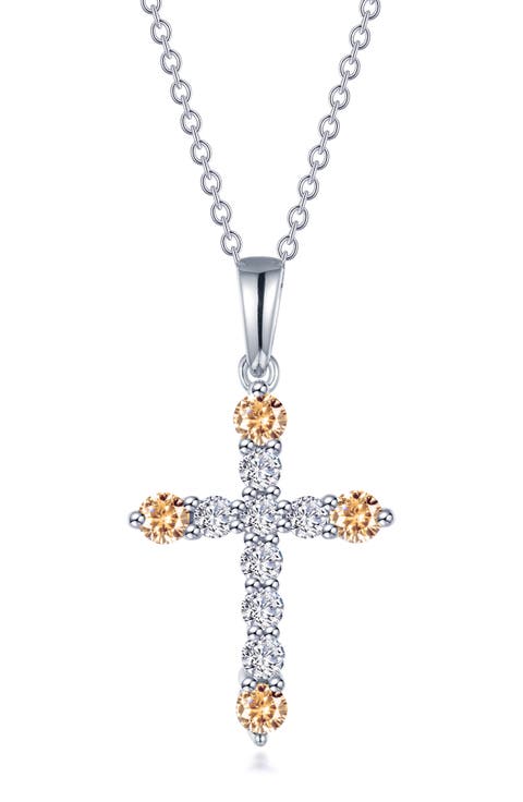 Simulated Semiprecious Birthstone Cross Necklace