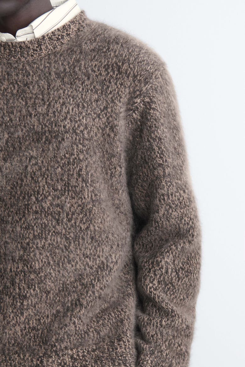 Two-tone Brushed Pure Cashmere Crew-neck Sweater, Alternate, color, MOCHA MÉLANGE