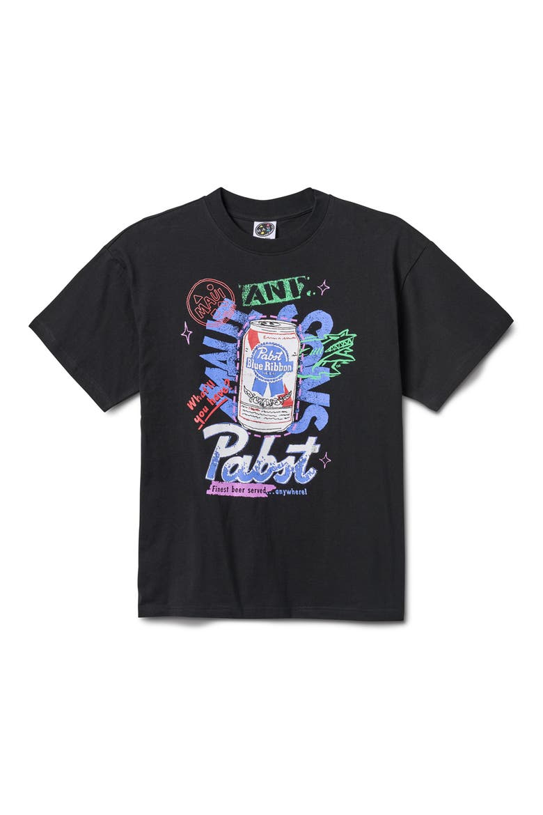 x Pabst Blue Ribbon Graffiti Graphic T-Shirt, Alternate, color, BLACK