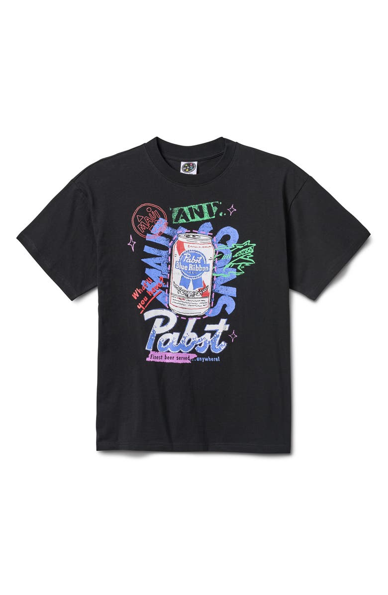 Maui & Sons x Pabst Blue Ribbon Graffiti Graphic T-Shirt, Alternate, color, Black