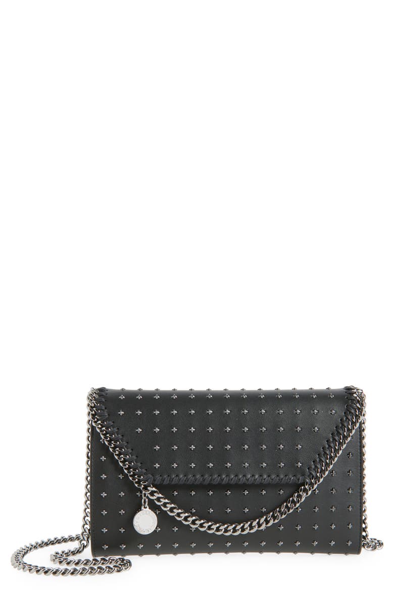 Stella McCartney Falabella Rock Edition NY Faux Leather Wallet on a Chain, Main, color, Black