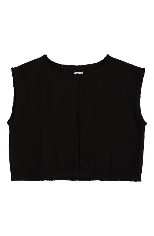 Elan Bali Fray Edge Cotton Cover-up Crop Top In Black