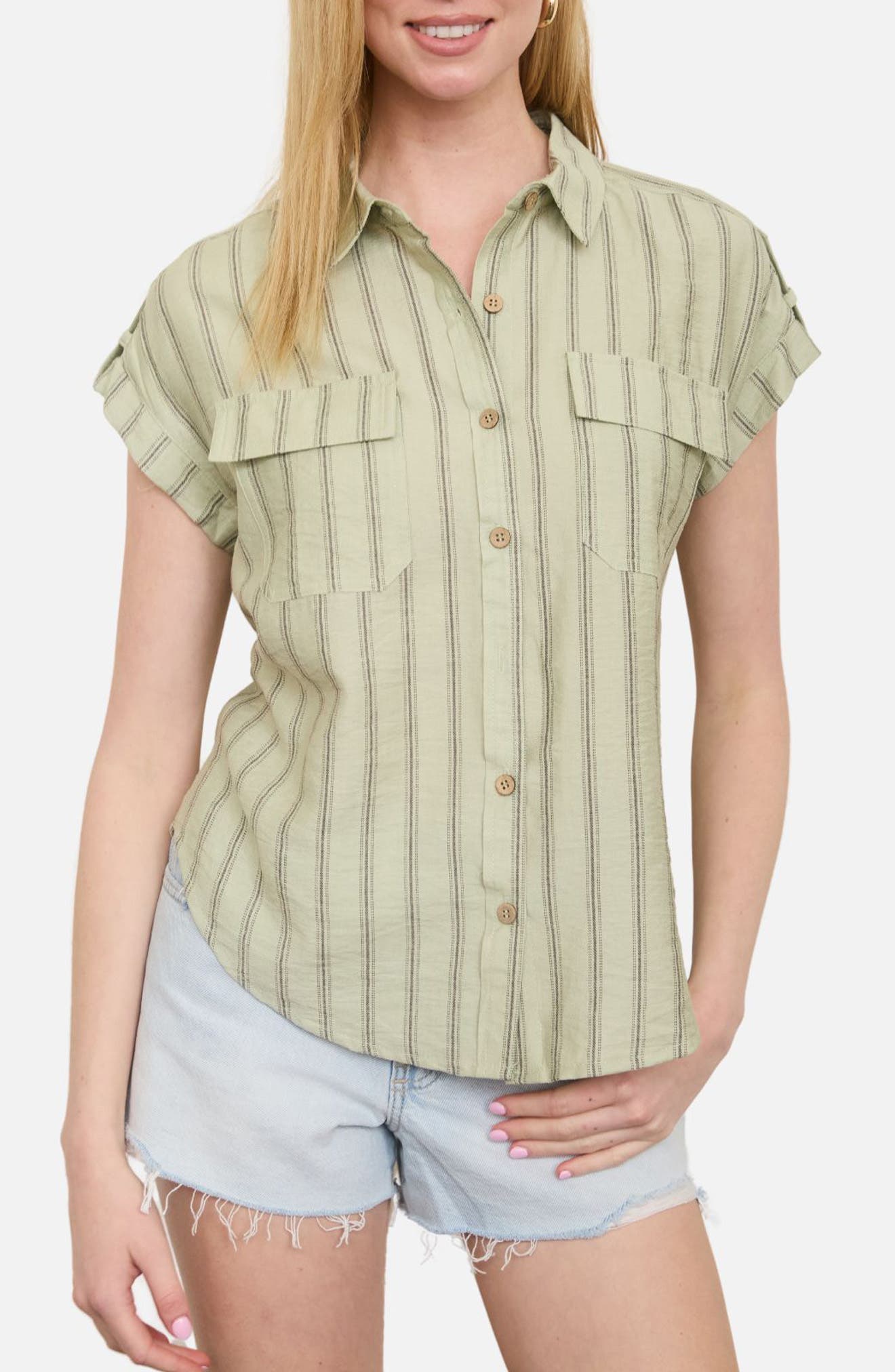 Stripe Short Sleeve Button-Up Shirt - image 3