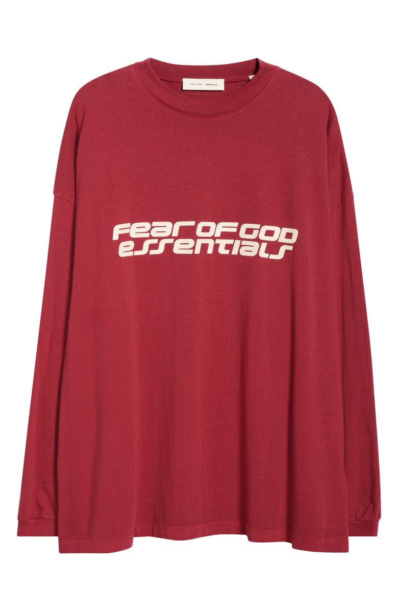 Fear of God Essentials 
90s Long Sleeve Logo Graphic T-Shirt, Main, color, Crimson