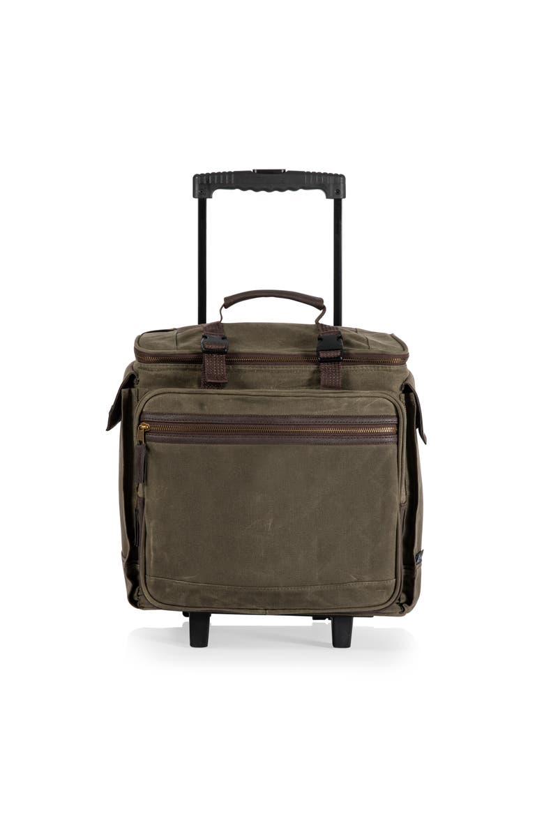 Somm 12 Bottle Insulated Wine Bag with Rolling Cart, Main, color, Khaki Green with Brown Accents