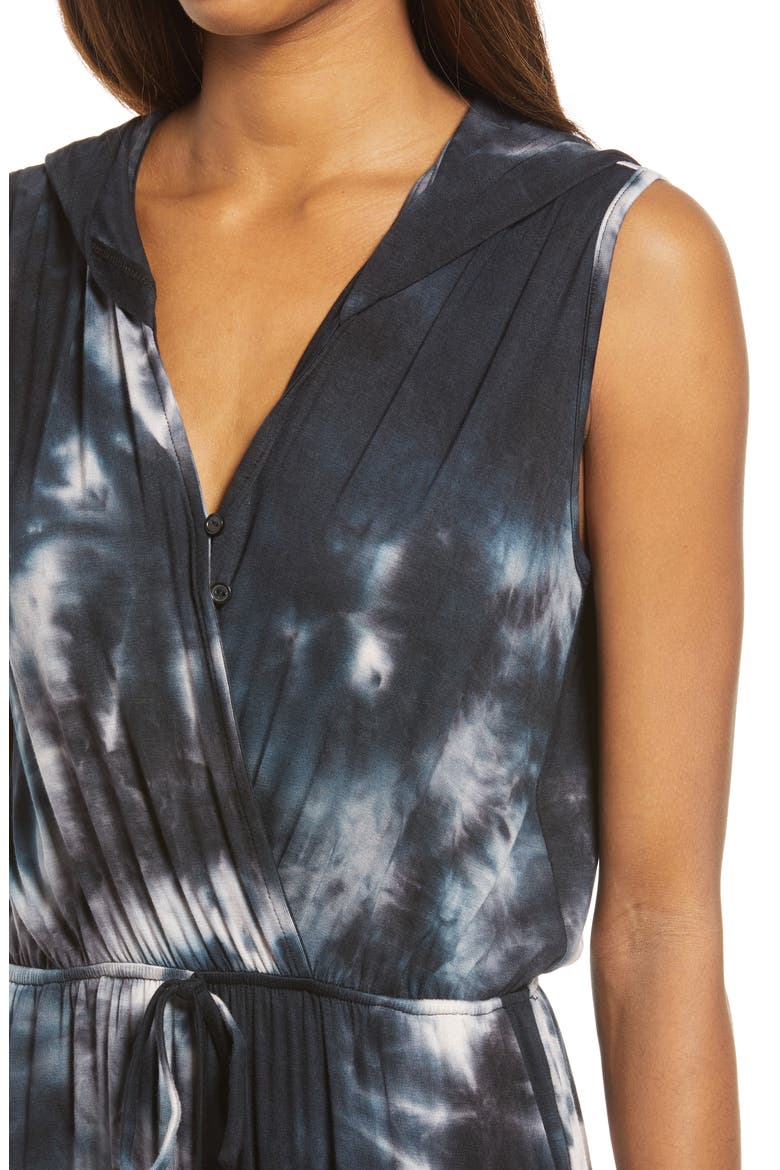 Tie Dye Hooded Jumpsuit, Alternate, color, BLACK