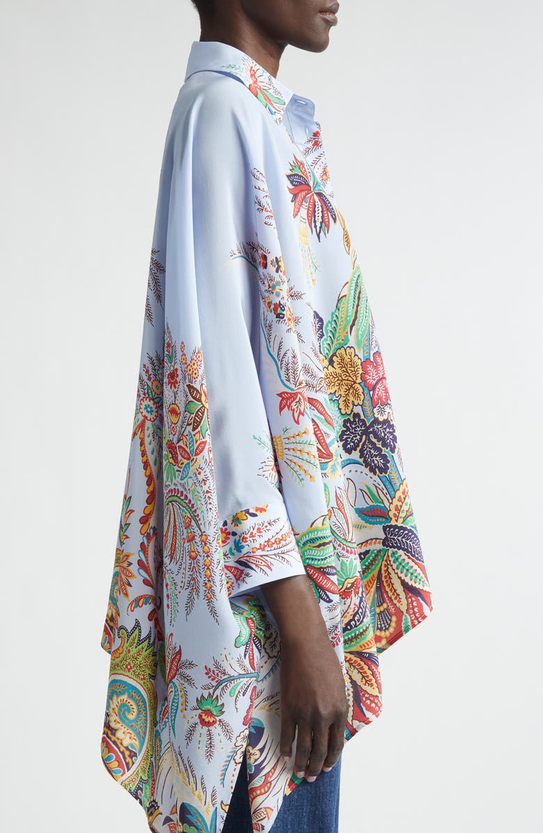 Etro Paisley Print Handkerchief Hem Silk Button-Up Shirt, Alternate, color, Print On Pale Blue Base