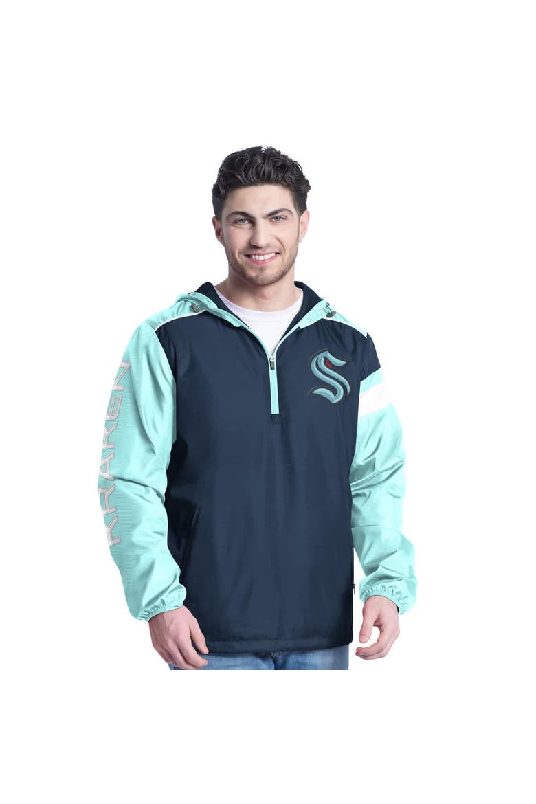 Men's G-III Sports by Carl Banks Deep Sea Blue/Light Blue Seattle Kraken Lateral Half-Zip Hoodie Jacket, Alternate, color, Navy