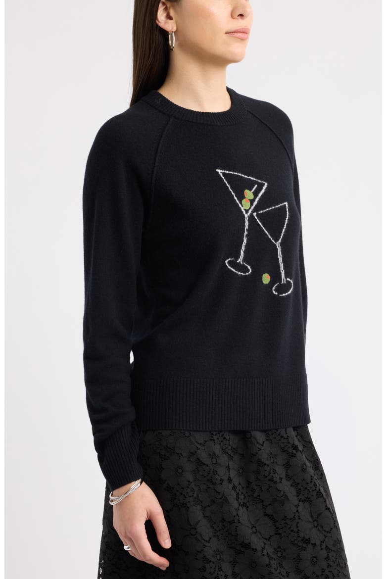 Intarsia Wool & Cashmere Sweater, Alternate, color, BLACK- OLIVE CHEERS