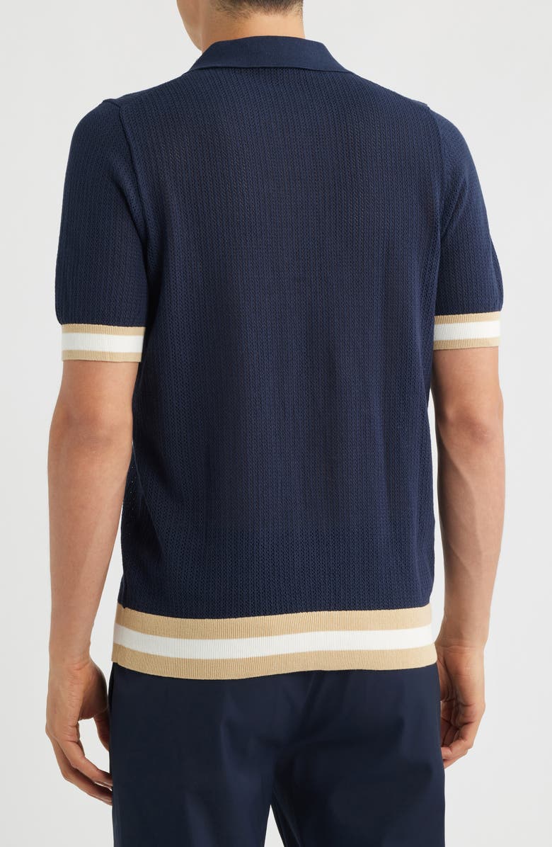 CHÉ Quinn Open Knit Polo Sweater, Alternate, color, Navy