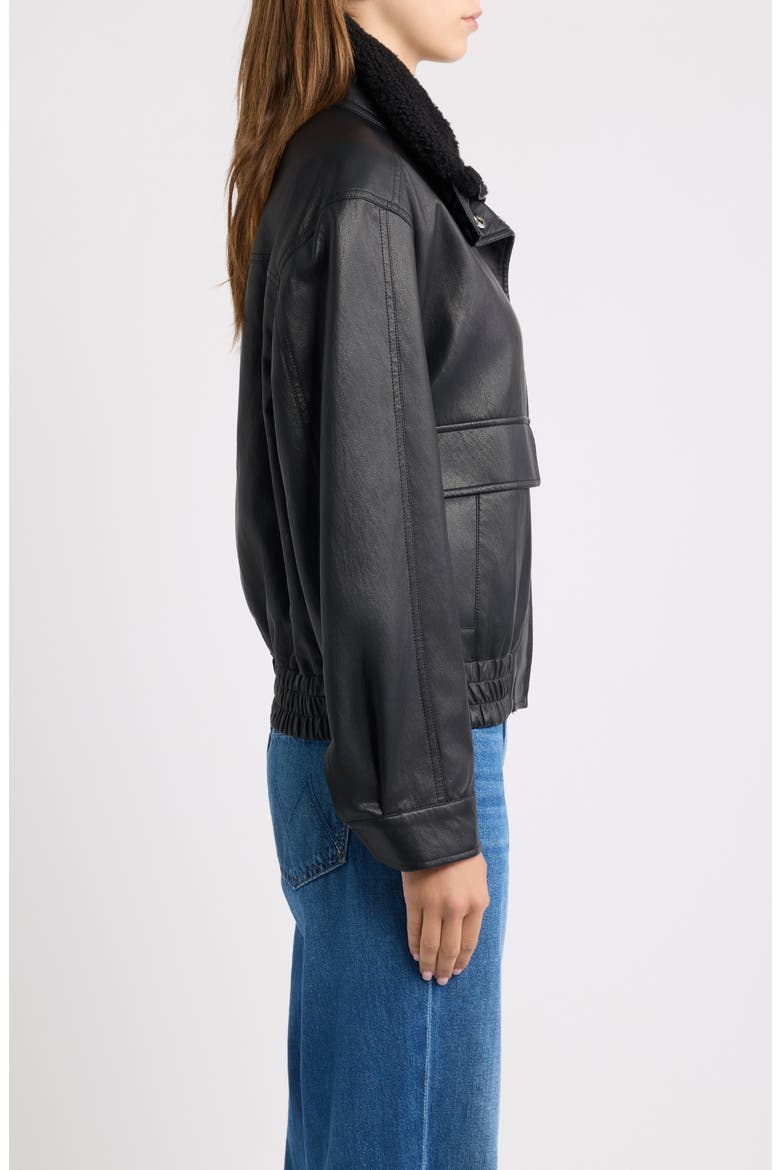 Faux Leather Stand Collar Bomber Jacket, Alternate, color, BLACK