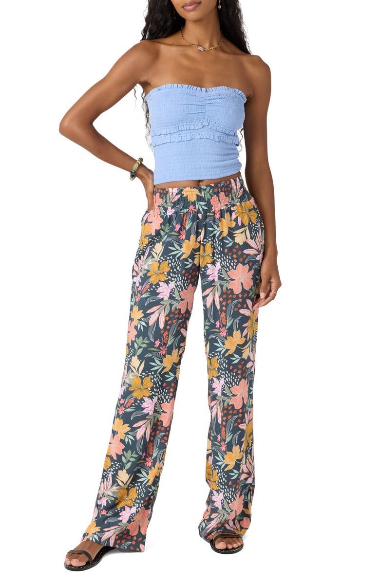 O'Neill Dedra Smocked Ruffle Strapless Crop Top, Alternate, color, Hydrangea