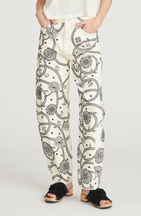 Parker Raw Hem Barrel Leg Jeans (Cream Piper Petal)