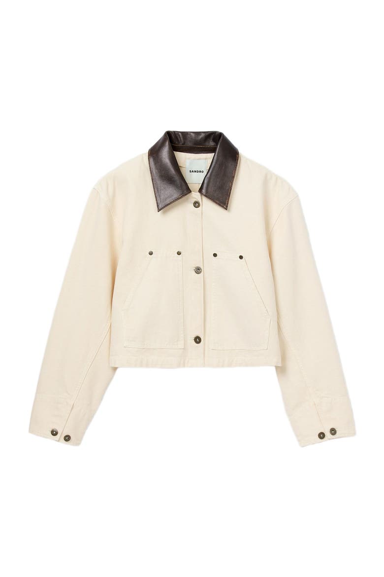 Leather collar workwear jacket, Alternate, color, Ecru
