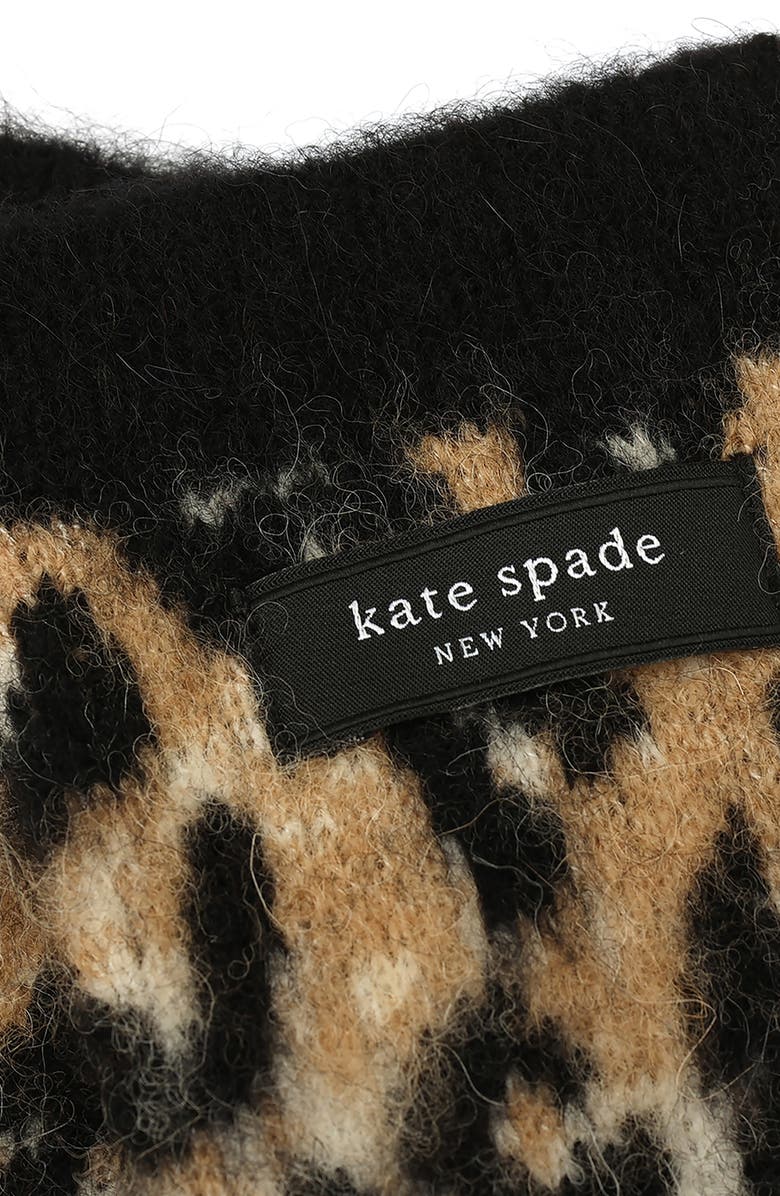 Kate Spade New York downtown leopard fingerless gloves, Alternate, color, Black/ Natural