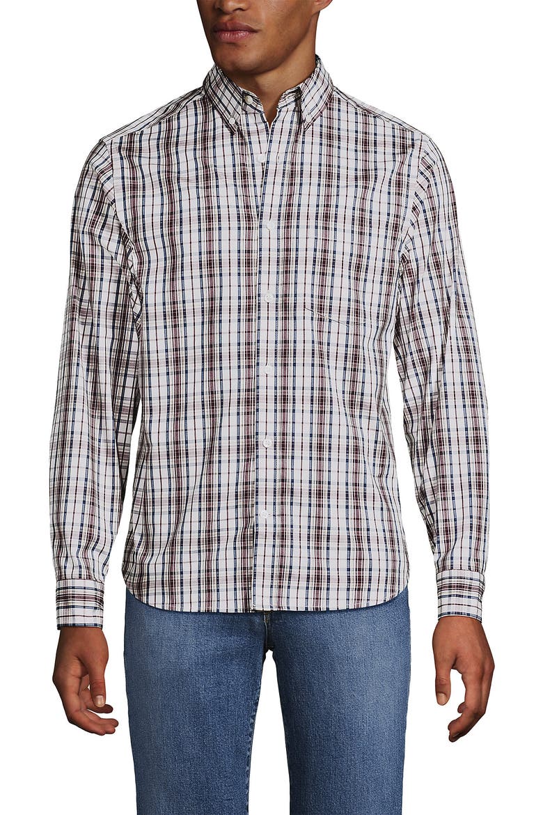 Traditional Fit Long Sleeve Travel Kit Shirt, Main, color, Ivory/Merlot Plaid