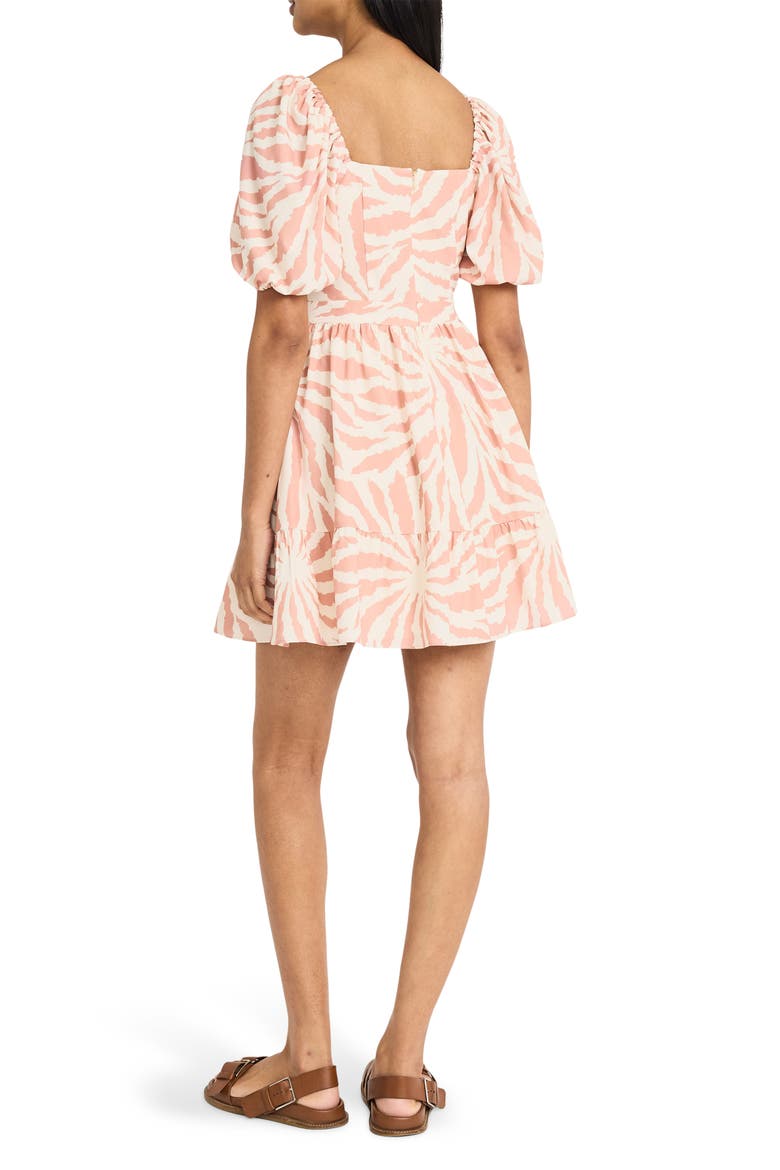 Puff Sleeve Tie Neck Minidress, Alternate, color, IVORY/ SUNTAN