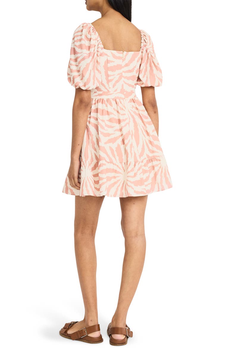 The Good Journey Puff Sleeve Tie Neck Minidress, Alternate, color, Ivory/ Suntan