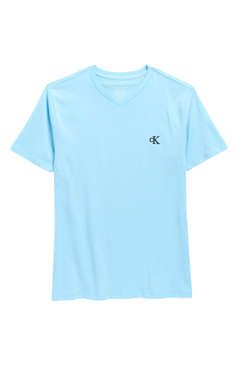 Calvin Klein Kids' Monogram V-Neck T-Shirt, Main, color, Blue Freeze