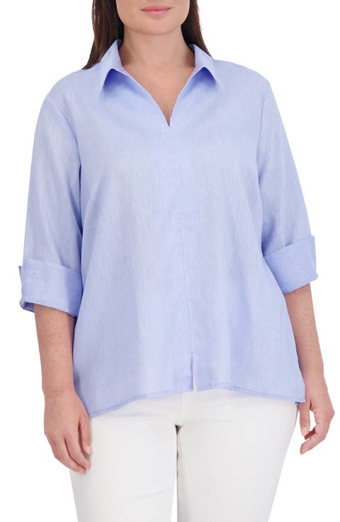 Agnes Three-Quarter Sleeve Linen Blend Top (Plus)