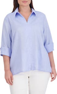 Foxcroft Agnes Three-Quarter Sleeve Linen Blend Top
