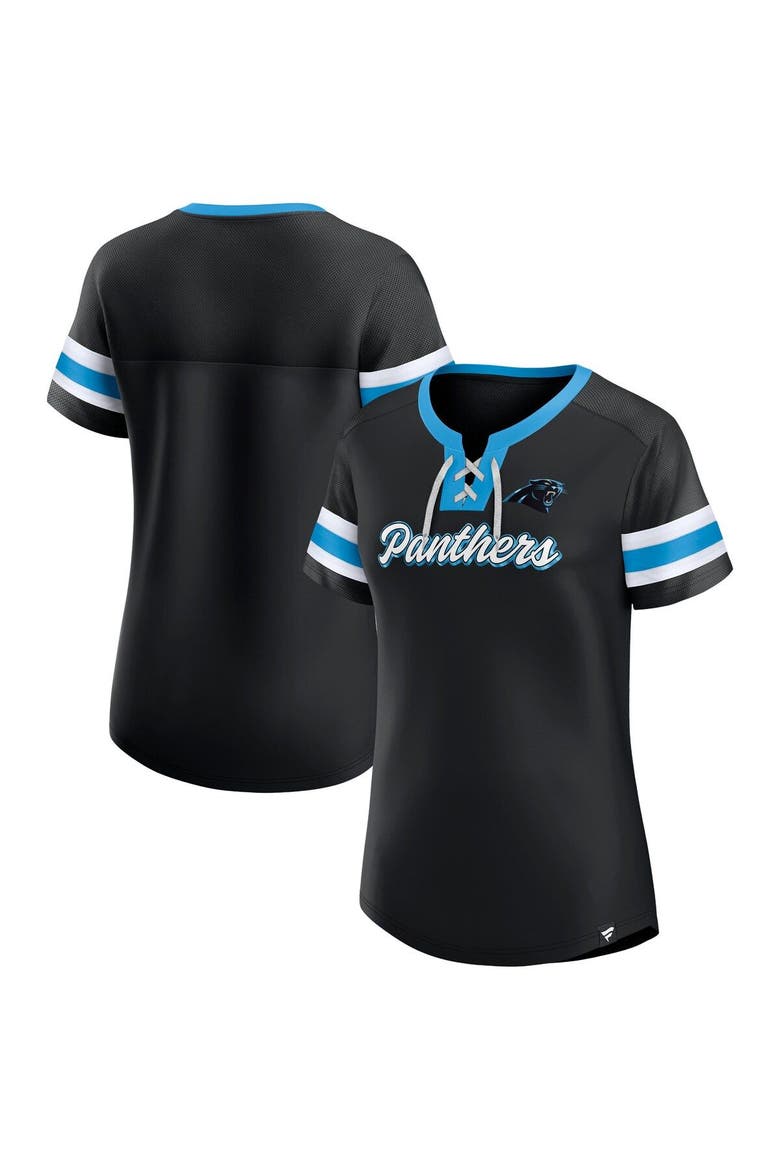 Women's Fanatics Branded Black Carolina Panthers Original State Lace-Up T-Shirt, Main, color, Black