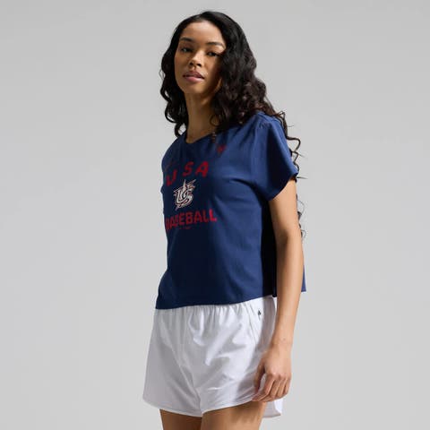 Women's Nike Navy USA Baseball 2026 World Baseball Classic Mod Cropped T-Shirt