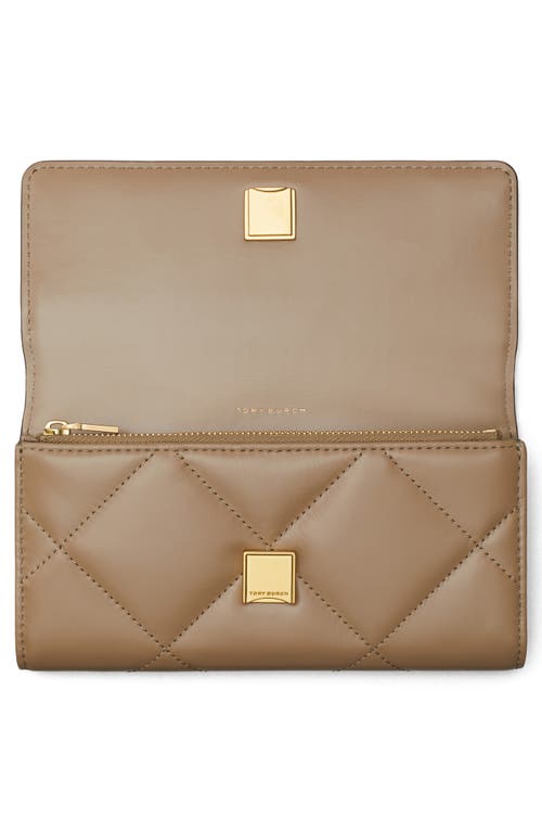 Tory Burch Kira Diamond Quilted Leather Flap Wallet In Taupe Oak