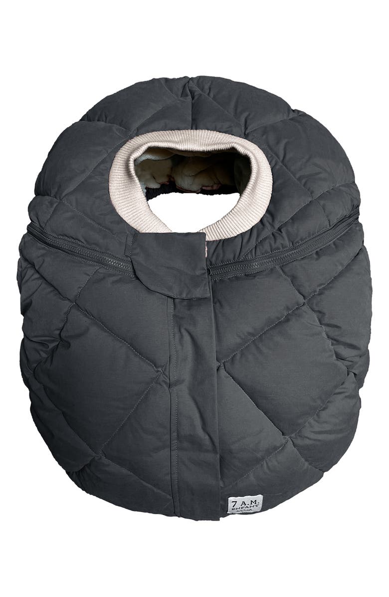 7 A.M. Enfant Faux Shearling Trim Car Seat Cocoon, Main, color, Smokey