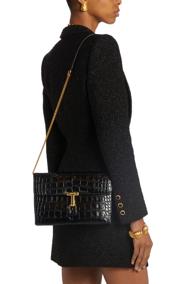TOM FORD Monarch Medium Croc Embossed Leather Shoulder Bag, Alternate, color,